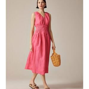 J Crew Hyacinth Vneck Dress In Ramie Small Garden Rose Pink FLAW